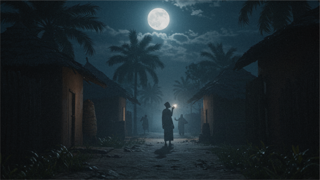 An elderly man whistling at the moonlight